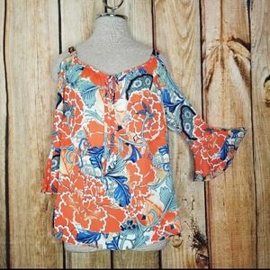 Peter Nygard Cold Shoulder Asian Blouse Women's Medium